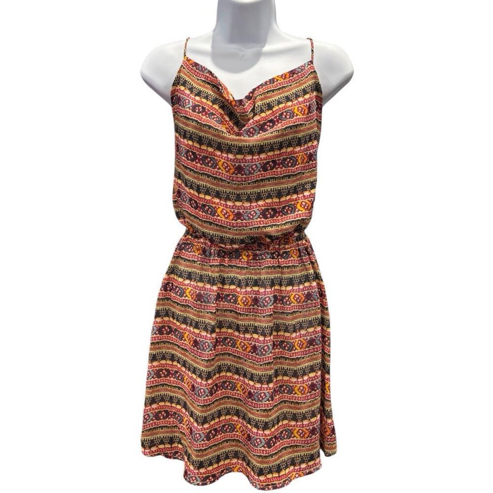 Sofia by ViX Boho Mini Dress M Strappy Back Tribal Print Cowl Neck Sundress‎
